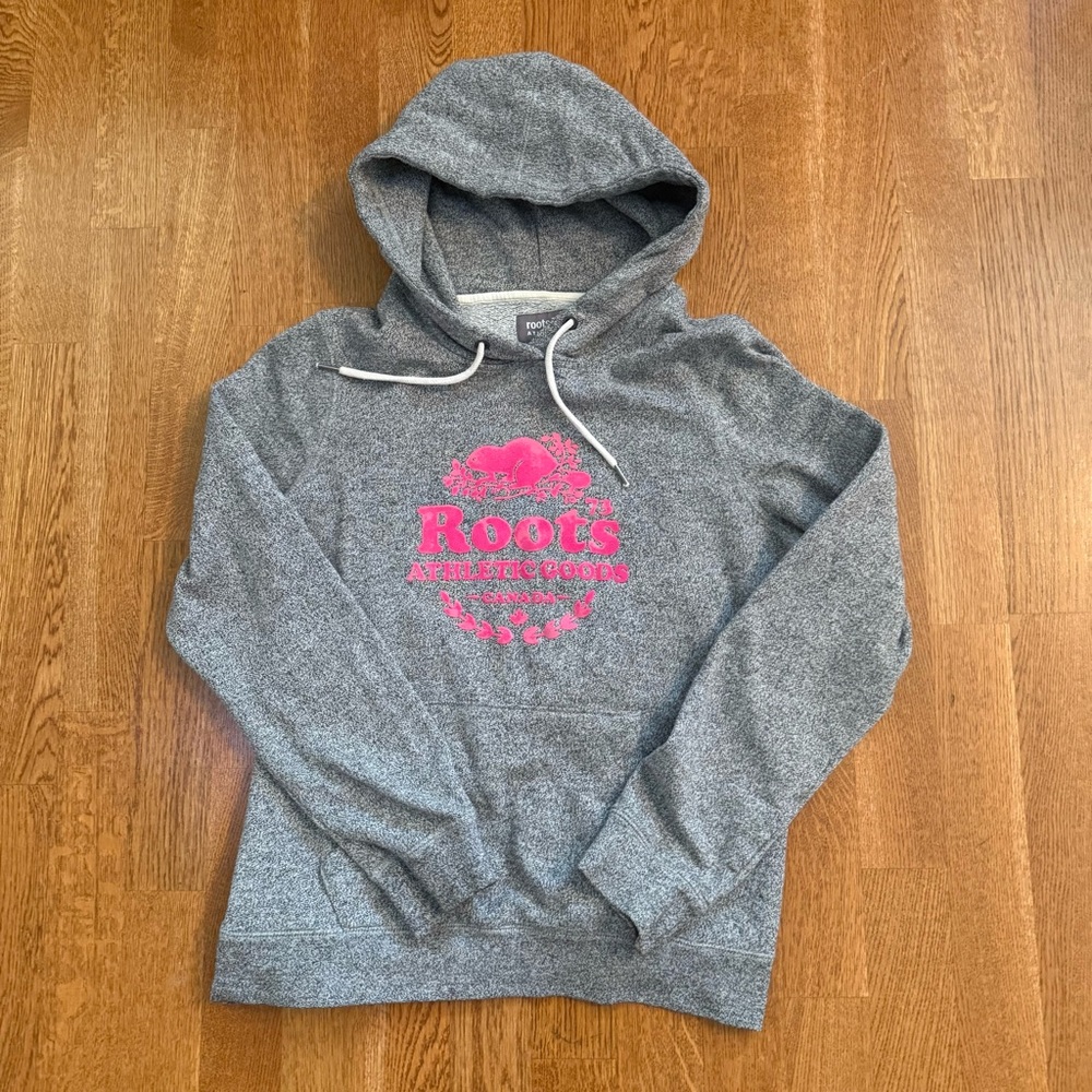 Roots Gray Hoodie with Pink Logo